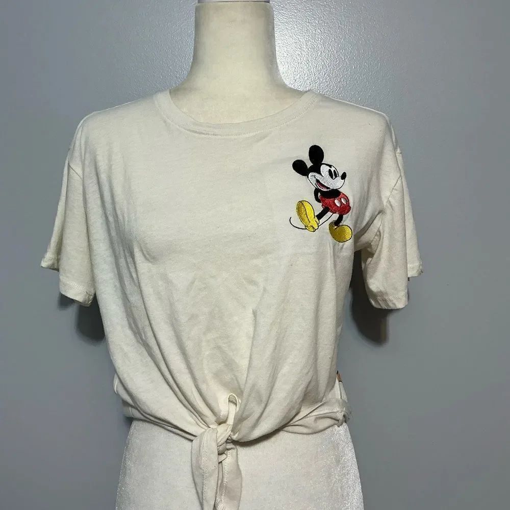 Disney Shirt XL Beige Crop Top Mickey Mouse Double Sided Graphic Tee